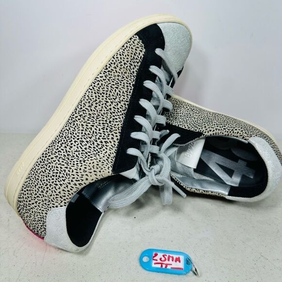 P448 Womens Black Leopard Print Lace Up Low Top You Can Surf Later Sneakers 37-6 - Picture 1 of 8